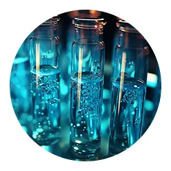 Scientific vials full of blue liquid