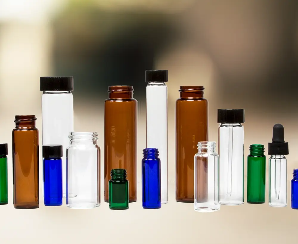 Bottles and Vials made from brown and clear Glass