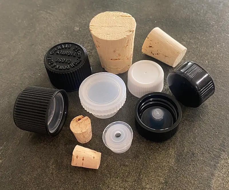 An assorted closures used for glass vials